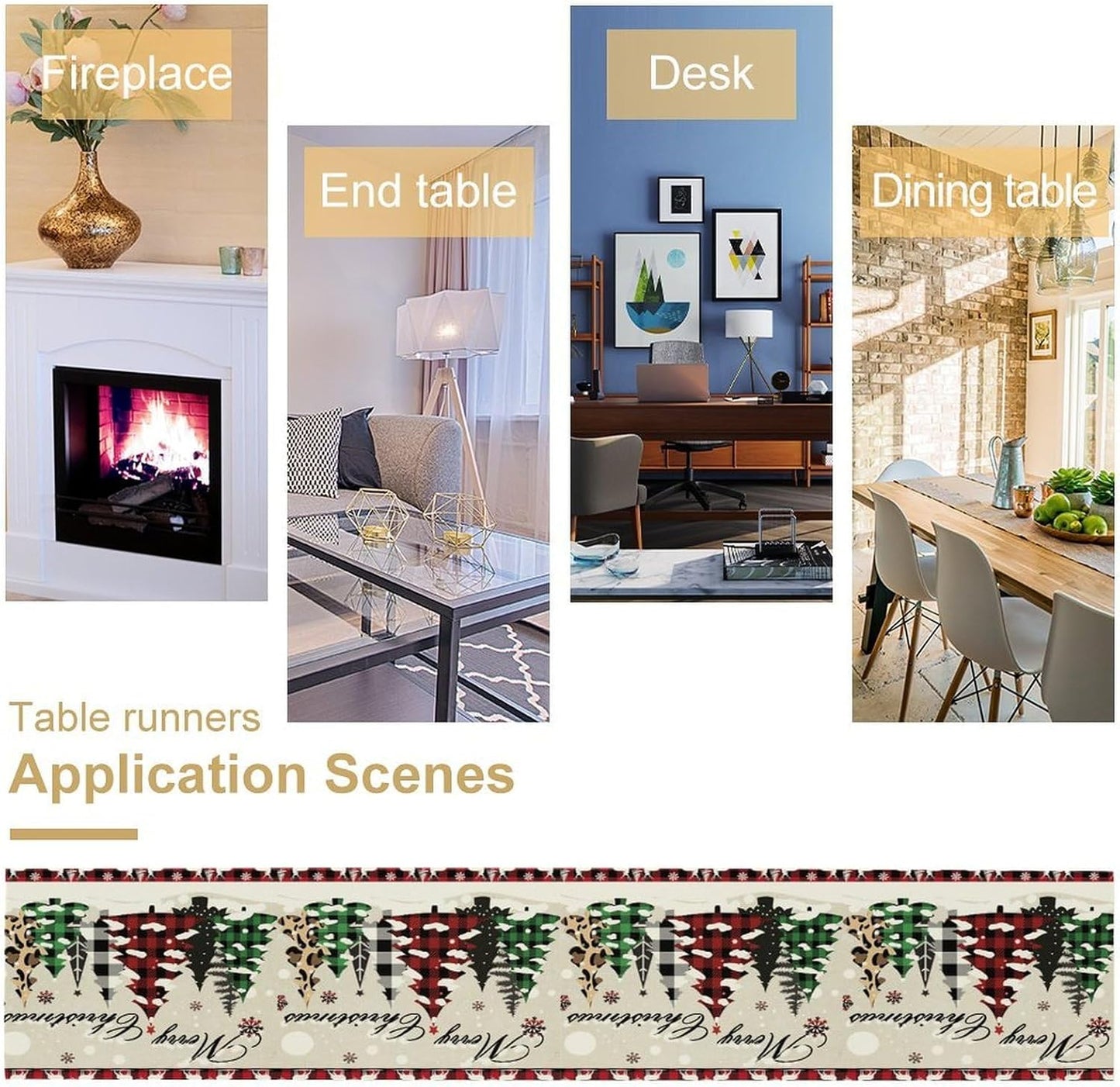 Christmas Tree Table Runner,Farmhouse Xmas Trees Buffalo Plaid Winter Snowflake Tablecloth Burlap for Hotel Indoors Outdoor Dining Room Kitchen Home Decor,W13X L60 in