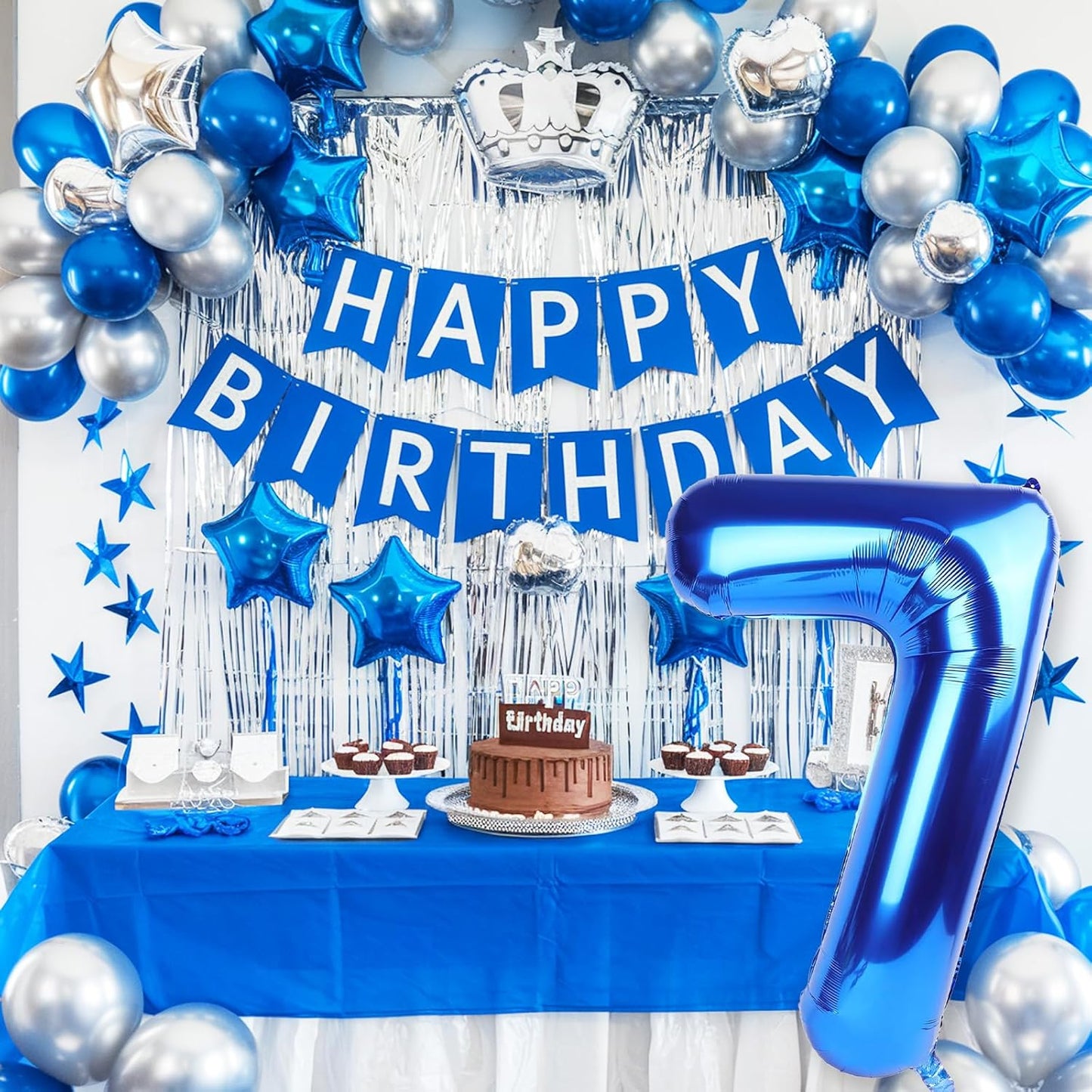 40 Inch Navy Blue Number 7 Balloon, Dark Royal Blue Large Self Inflating Foil Balloons for 7th Birthday Decoration Boys, Digital 7 Helium Balloon for Girls Men Birthday Baby Shower Anniversary Party