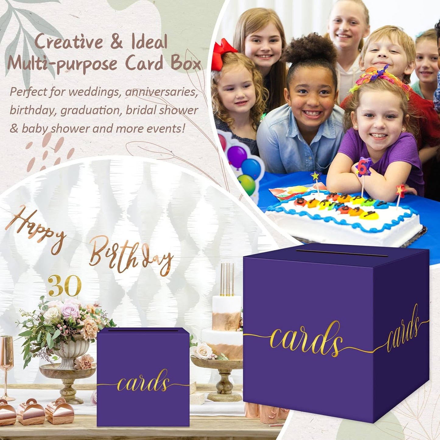 QIKSION Purple Graduation Card Box, Gold Foil Gift Card Box for Graduation, Party, Wedding Reception, Birthday, Baby Shower, Raffle