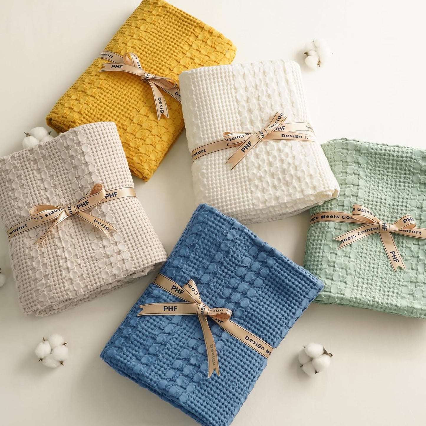 PHF 100% Cotton Waffle Weave Throw Blanket, Soft Lightweight Breathable Cozy Throws for Couch Bed Sofa, Luxury Aesthetic Woven Blanket for Home Decor & Office, 50"x60", Captain's Blue