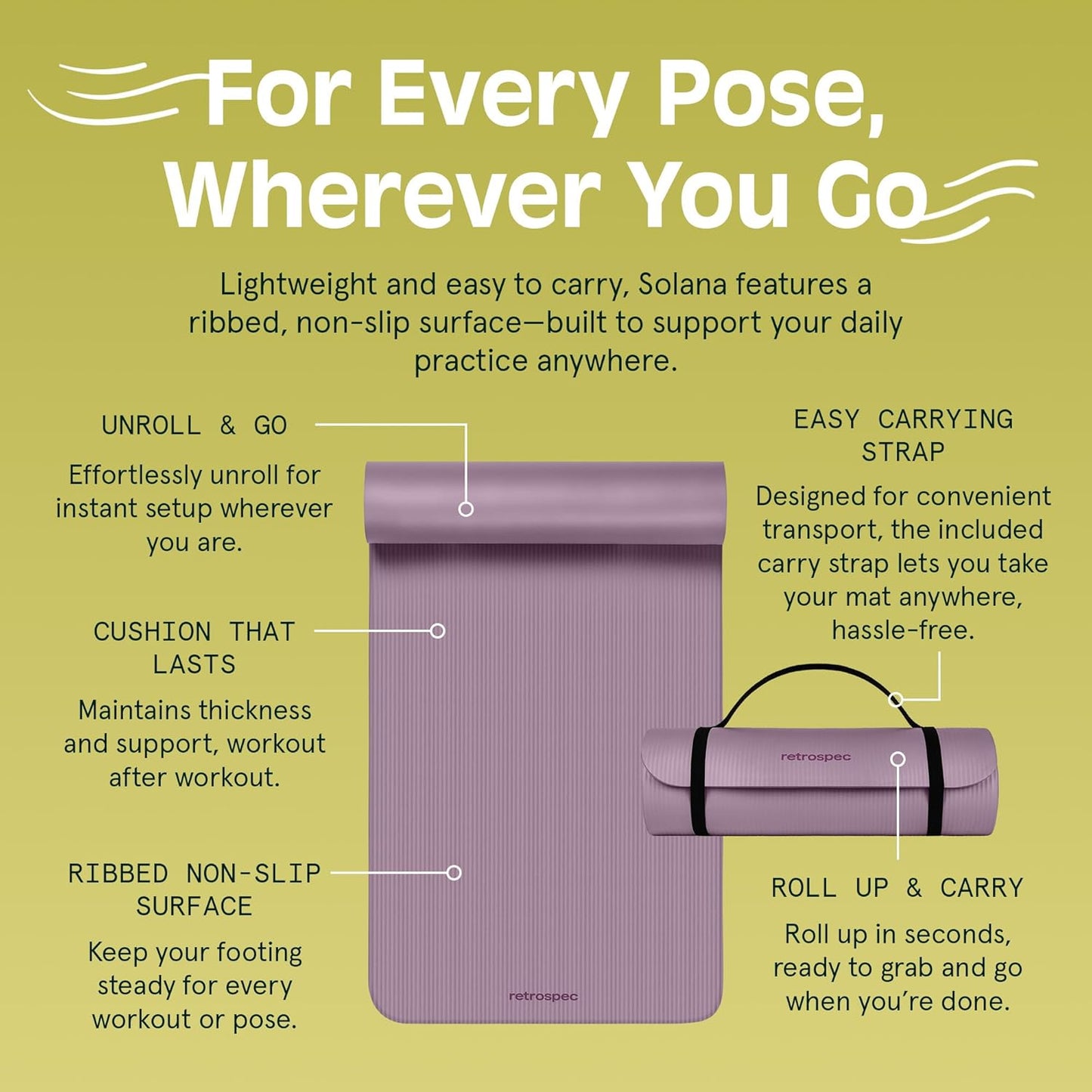 Retrospec Solana Yoga Mat 1" Thick With Nylon Strap For Men & Women - Non Slip Exercise Mat For Home Yoga, Pilates, Stretching, Floor & Fitness Workouts