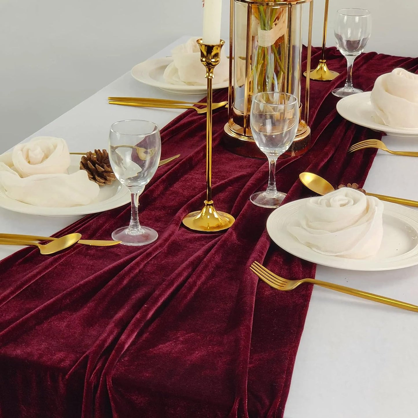 Velvet Table Runner, 5 Pack Luxurious Wedding Reception Decorations Soft Velvet Fabric Table Linen Overlay for Party (20 x 120 inch, Burgundy)