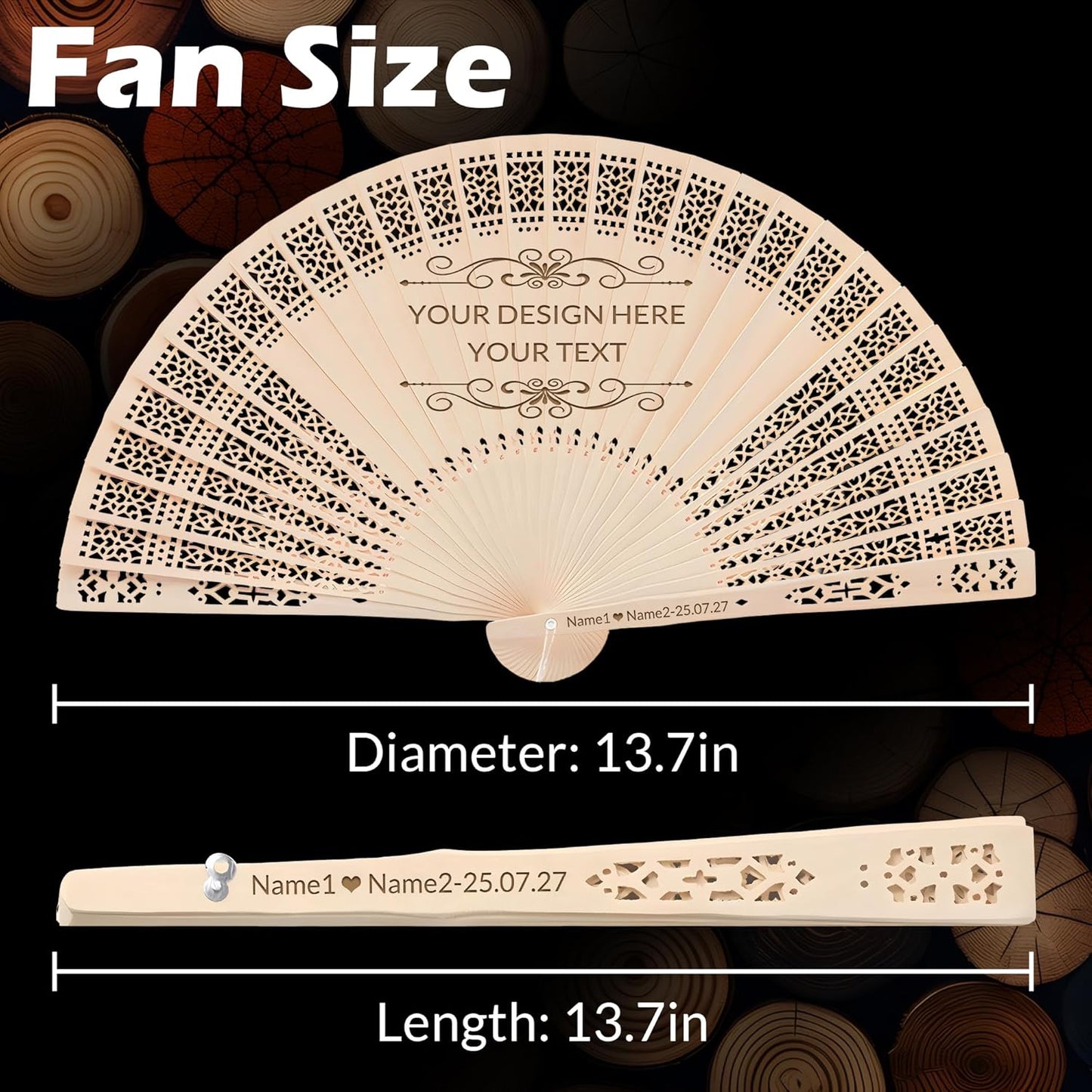 50 PCS Custom Fans Personalized Folding Fans for Line Dancing Wooden Hand Fan Wedding Favors Gift for Guests Personalized Fans for Events