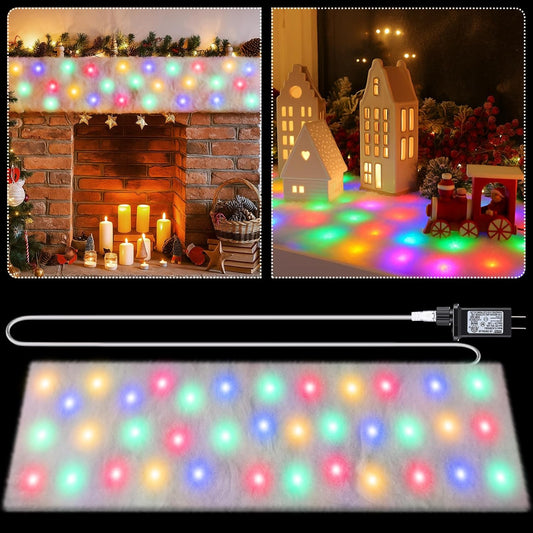 VIHOSE Christmas Snow Blanket with LED Lights String Pre Lit Artificial Fake Snow Blanket Roll Lighted Table Runner for Christmas Tree Village Display Winter Holiday Decor(Colorful Light,59'' X 16'')