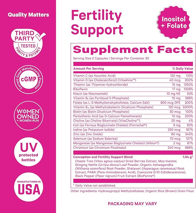 Pink Stork Fertility Supplements for Women – Preconception Vitamins with Inositol, Vitex & Ashwagandha – Women’s Fertility Supplement for Conception & Hormone Balance – 60 Vegetarian Capsules
