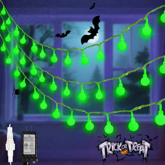 Connectable Green Halloween Lights Outdoor Indoor - 43FT 100LED Globe String Lights Plug in with Timer, 13 Modes Fairy Light Waterproof for Party Halloween Decorations Bedroom Decor