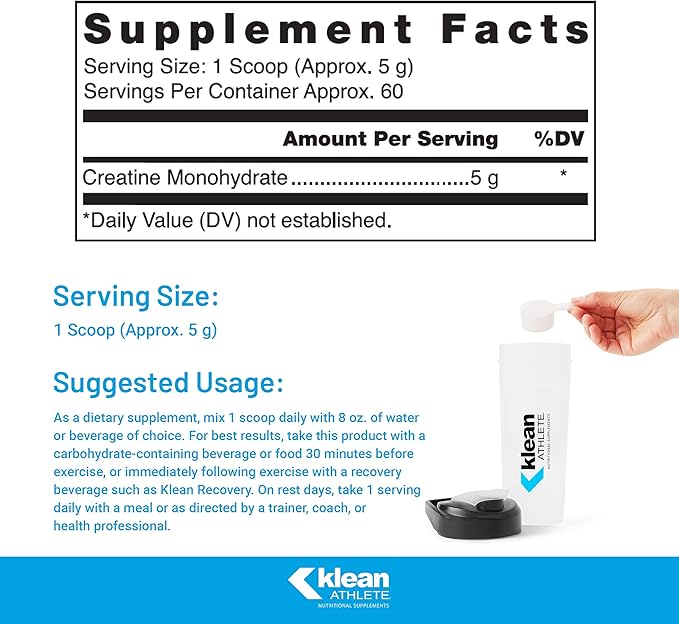 Klean Athlete Klean Creatine - Supports Muscle Strength, Performance & Recovery from Strenuous Exercise* - NSF Certified for Sport - 11.1 Ounces - Unflavored