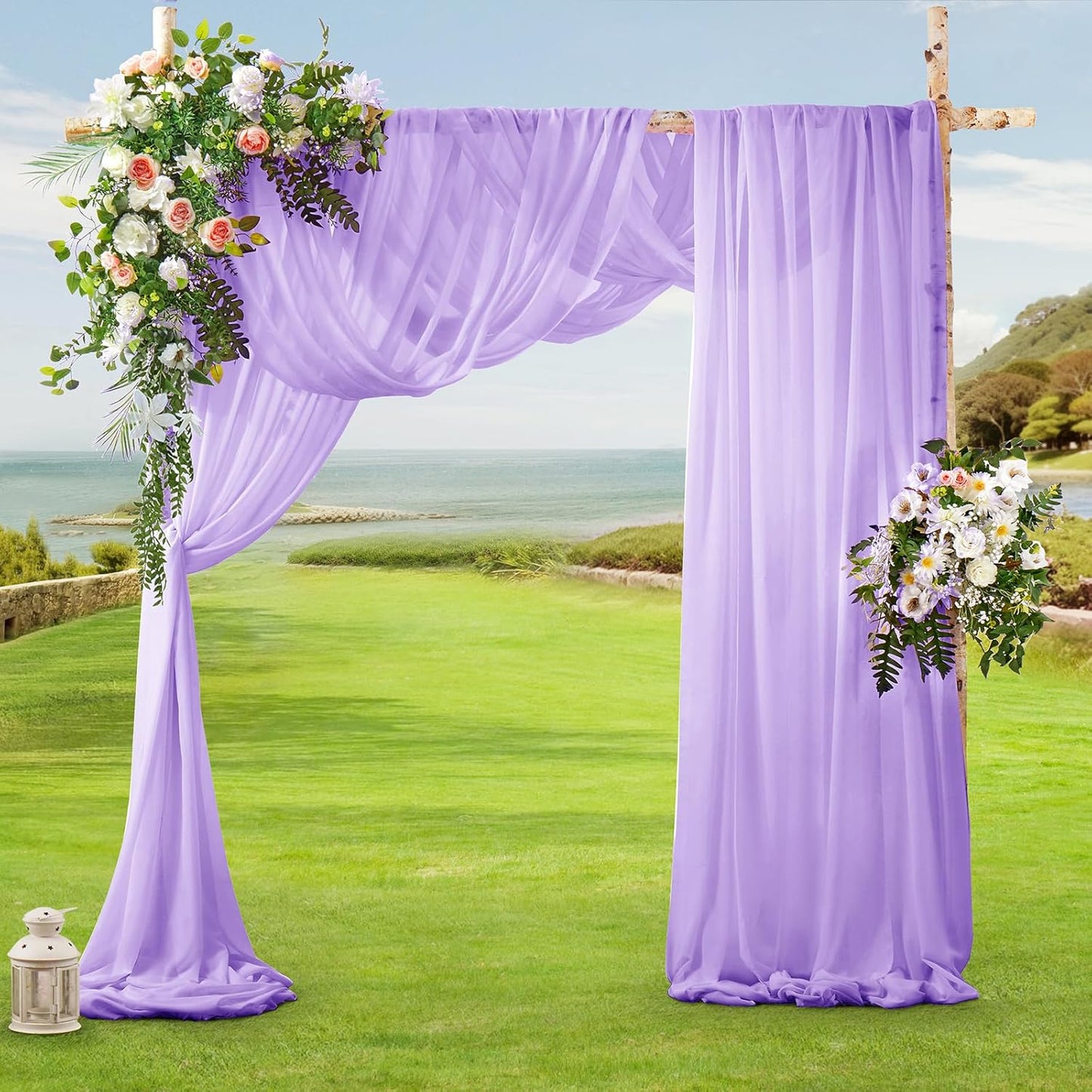 SiinvdaBZX 4 Panels Wedding Arch Draping Fabric 30" x 240" Lavender Purple Polyester Chiffon Multi-Occasion Decorative Drapery