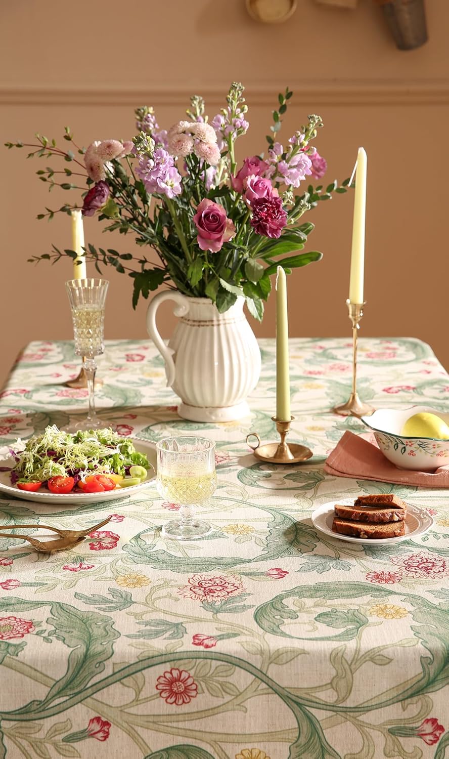 patdrea Designer French Rectangle Table Cloth,Vintage Linen Durable Leaves Pattern Floral Extra Long Tablecloth,Decor Table Cover for Kitchen Dining,Christmas,Thanksgiving,67"x118"-Cecilia a