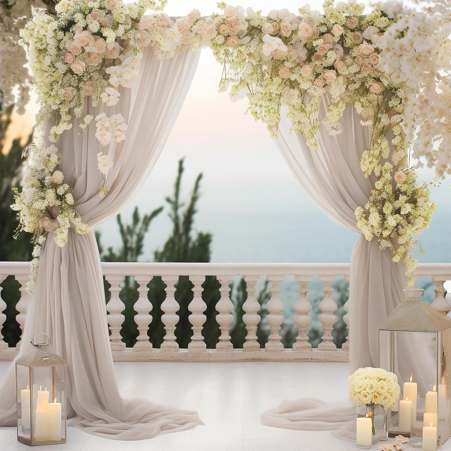 PARTISKY 10ftx7ft Taupe Chiffon Backdrop Curtains, Wrinkle-Free Sheer Fabric Photo Drapes for Wedding Ceremony Arch Birthday Baby Shower Photography Stage Decor 5ft x 7ft, 2 Panel