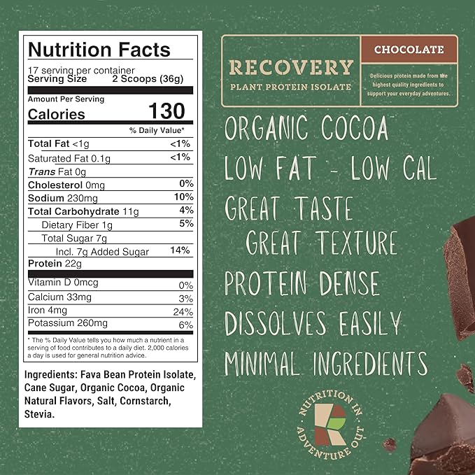 Chocolate Vegan Plant Protein Isolate - Fava Bean Protein Powder for Recovery - 22g of Protein - 17 Servings