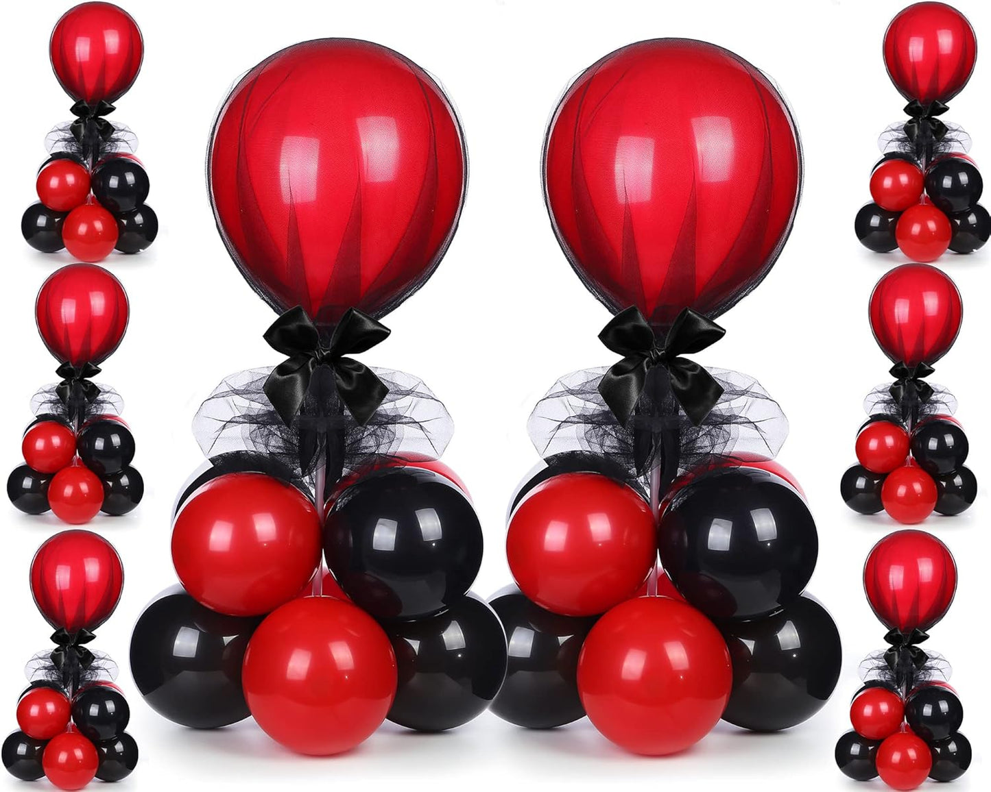 BBTO 8 Set Table Centerpieces Balloons Stand Kit, 80 Pcs Latex Balloons and Table Stand Holder with Base Tulle for Wedding Birthday Baby Shower Party(Black and Pomegranate Red)
