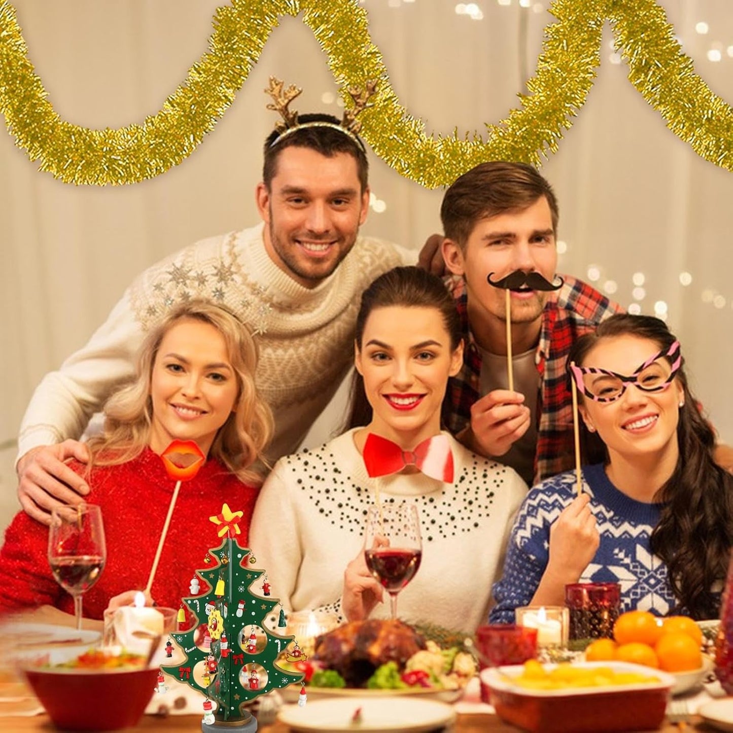 25 Feet Gold Christmas Tinsel Garland, Metallic Foil Twist Banner Wall Hanging Tinsel Streamers Backdrop for Parade Floats, Christmas, Mother's Day, Birthday Party Decorations(4in x 25ft)