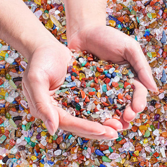 0.5 Lb/230g Chakra Crystal Chips Bulk Quartz Rocks, Natural Tumbled Healing Crystal Chips Crushed Stones Irregular Shaped for Aquarium, Vase Fillers, Succulent Plants Decor - 5-7mm