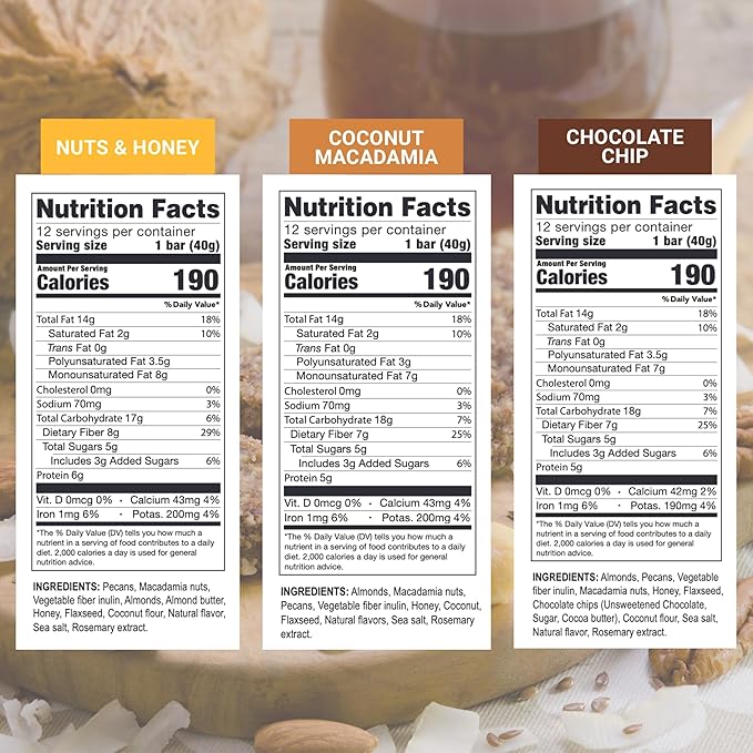 Prolon Fasting Bars | 5g Protein, 7g Fiber | Keto-Friendly, Gluten-Free, Dairy-Free, Plant-Based | Nutrition for Intermittent Fasting | Variety Pack | Nuts & Honey, Chocolate Chip, Coconut Macadamia (24 Count)