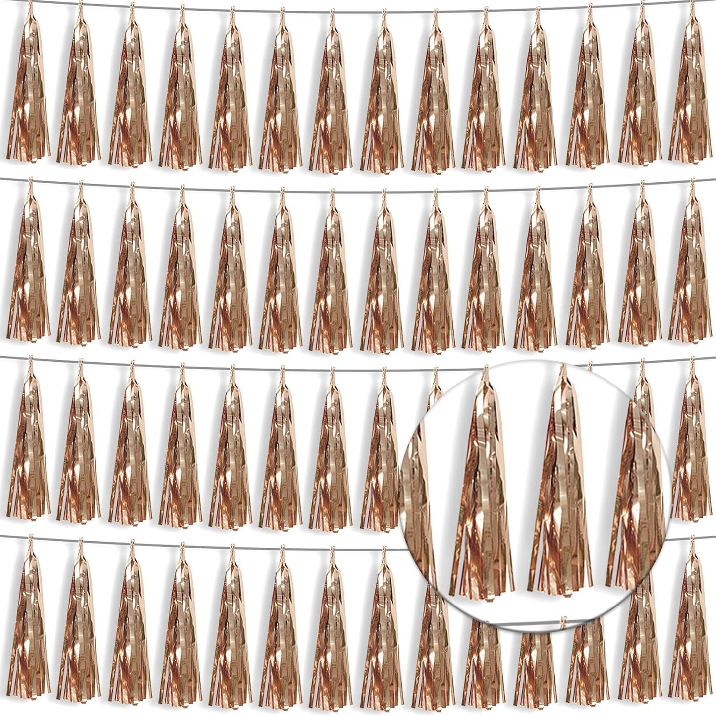 4P Champagne Gold Foil Fringe Tassel Banner Garland Metallic Tinsel Streamers Wall Hanging Curtain Backdrop Banner for Parade Floats, 2024 Graduation Decorations, Wedding Party Decoration