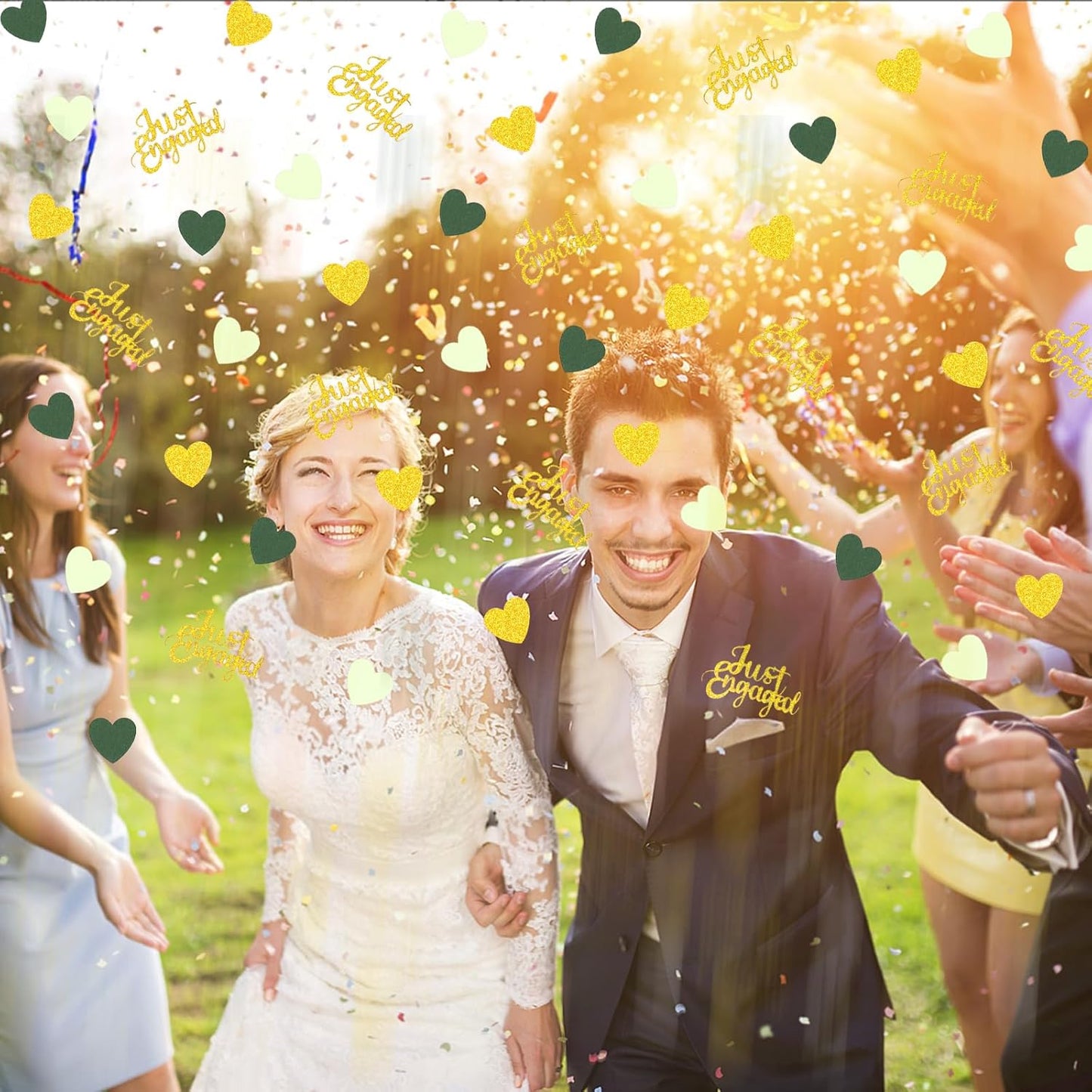 200PC Greenery Engagement Party Decorations Sage Green and Gold Heart Engagement Confetti Just Engaged Table Scatters for Nature Wedding Bridal Shower Bachelorette Party Decor Supplies