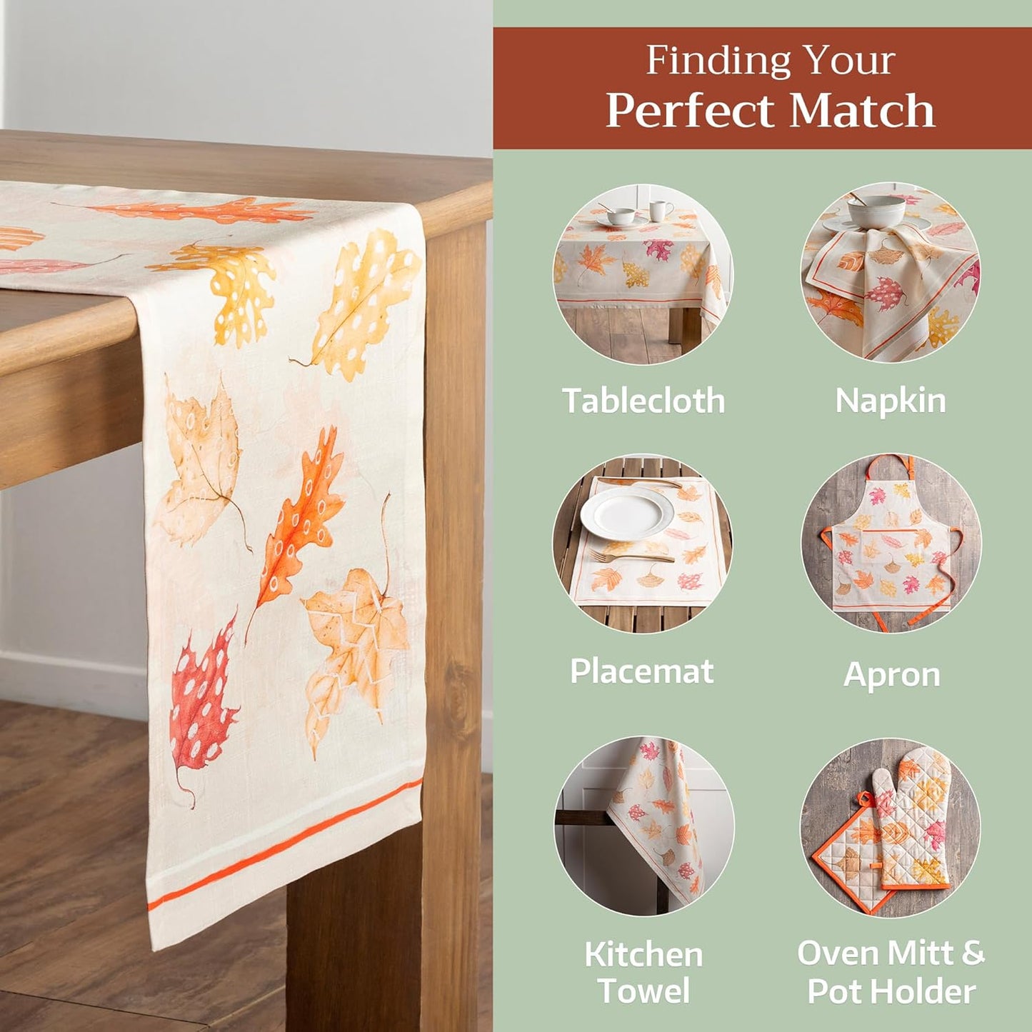 Maison d' Hermine Table Runner 100% Cotton Single Layer Table Runners 72 inches Long for Thanksgiving Christmas Decorations Home Kitchen Dining Party Wedding (Colours of Autumn, 14.5" x 72")