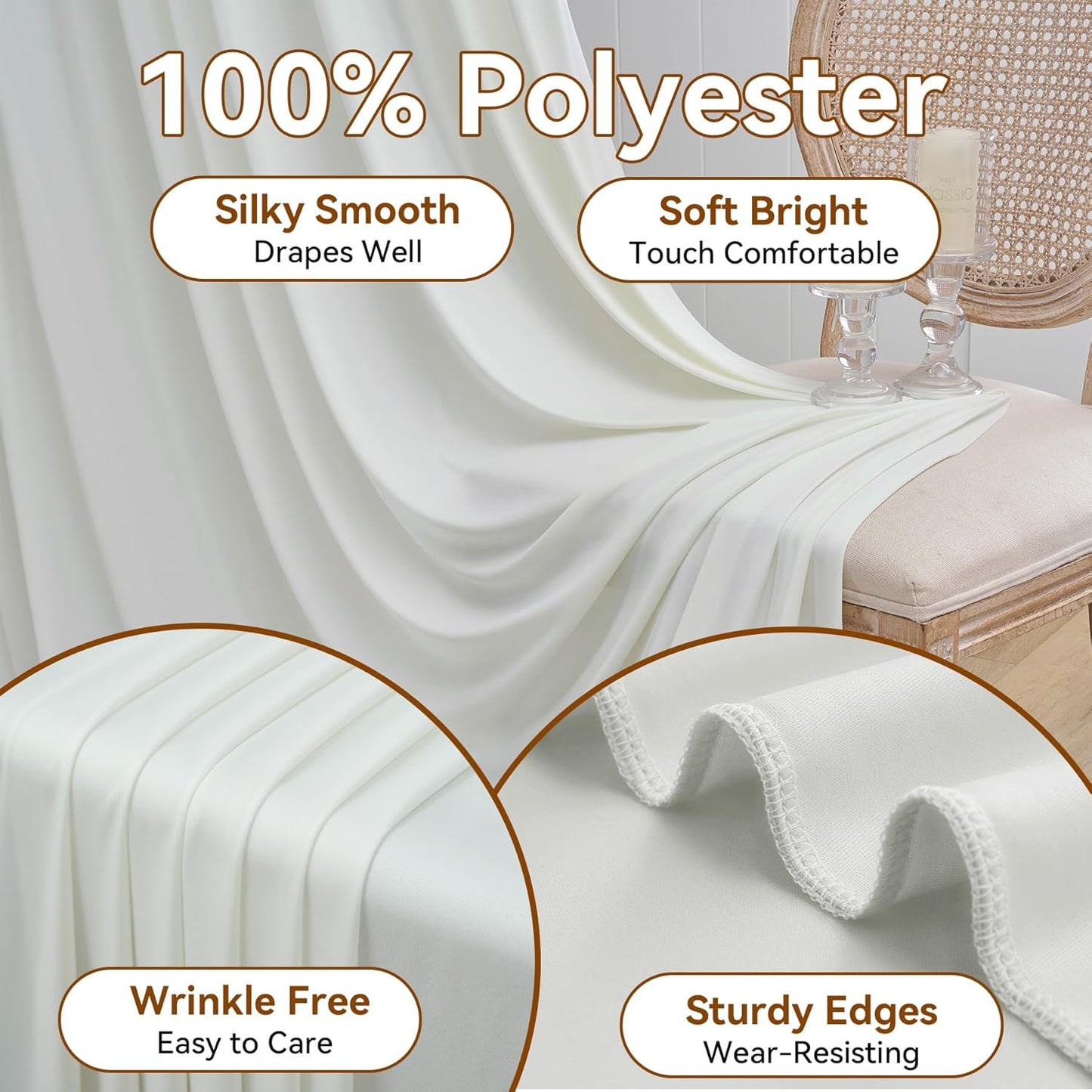 10×14ft Wrinkle Free Ivory Backdrop Curtain, Soft Silky Easy to Drape Cream Wedding Drapes for Backdrop, 2 Panels 5×14ft Photo Backdrop Curtains for Parties Birthday Photography Background Cloth