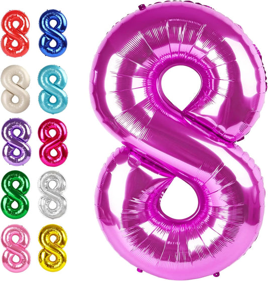 Helium Foil Rosy Purple Number 8 Balloon 40 Inch, Mylar Eight Numbers 8 18 28 38 48 58 80 88 Birthday Balloons, Rosy Purple Women Men Anniversary Graduations Party Supplies
