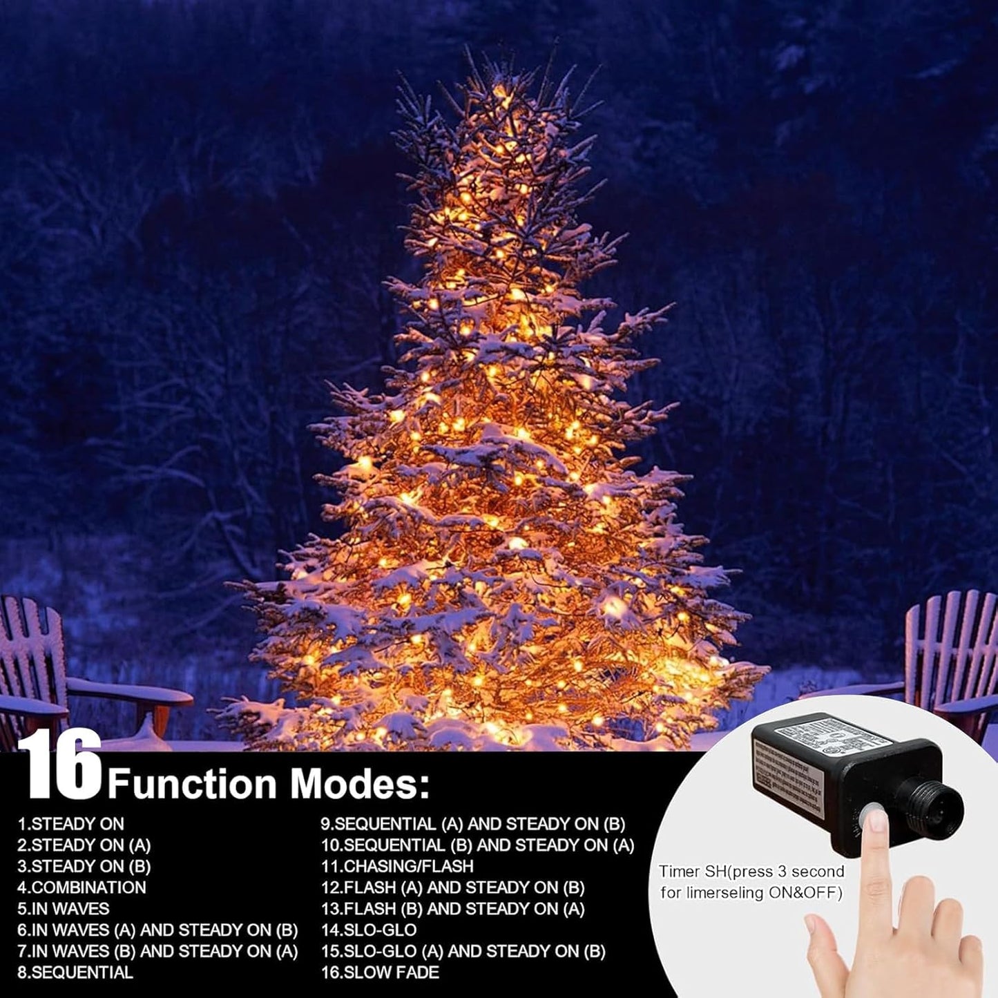 LAMPHOME 33ft Golden Christmas Decorative Mini Lights, 100 LED Transparent Wire Fairy Starry String Lights Plug in, 11 Lighting Modes, for Indoor Outdoor Xmas Tree Wedding Party Decoration (Yellow)