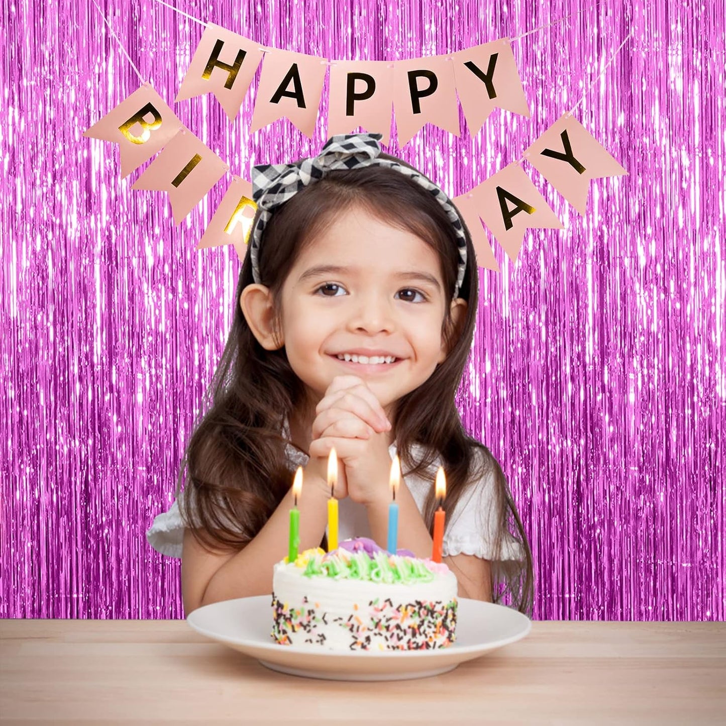 2 Pack Hot Pink Backdrop Curtain Party Streamers Hot Pink Birthday Decorations Foil Fringe Photo Backdrop Party Supplies Fiesta Grad Theme Decorations