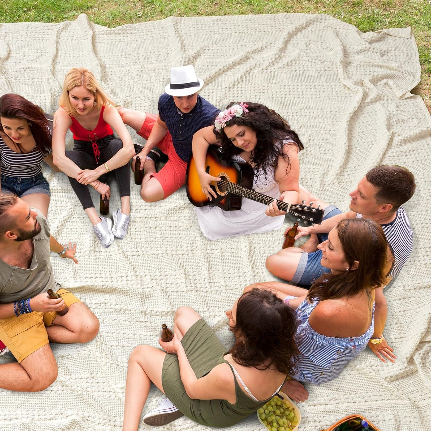 PHF 100% Cotton Waffle Blanket Oversized King 120"x120", Lightweight Breathable Extra Large 10'x10' Blankets for Bed, Giant Big Luxury Aesthetic Woven Bedding for Home Decor, Ivory