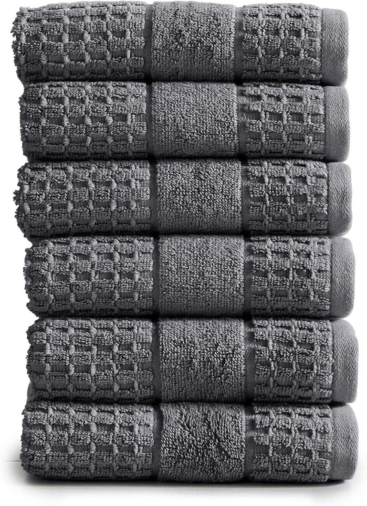 100% Cotton Super Soft Luxury Hand Towel Set | Quick-Dry and Highly Absorbent | Waffle Textured | 550 GSM | Includes 6 Hand Towels | Harper Collection (Dark Grey)
