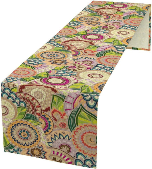 Boho Floral Table Runner,Retro Bohemian Flower Table Runner for Kitchen Dining Table Home Party Decoration 13x120 Inch