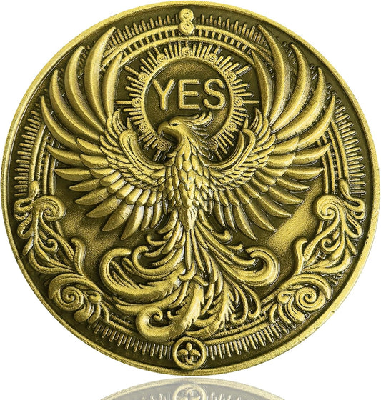 Phoenix & Skull Decision Coin - Dual-Sided Motivational YES/NO Flip Coin (Single Coin)