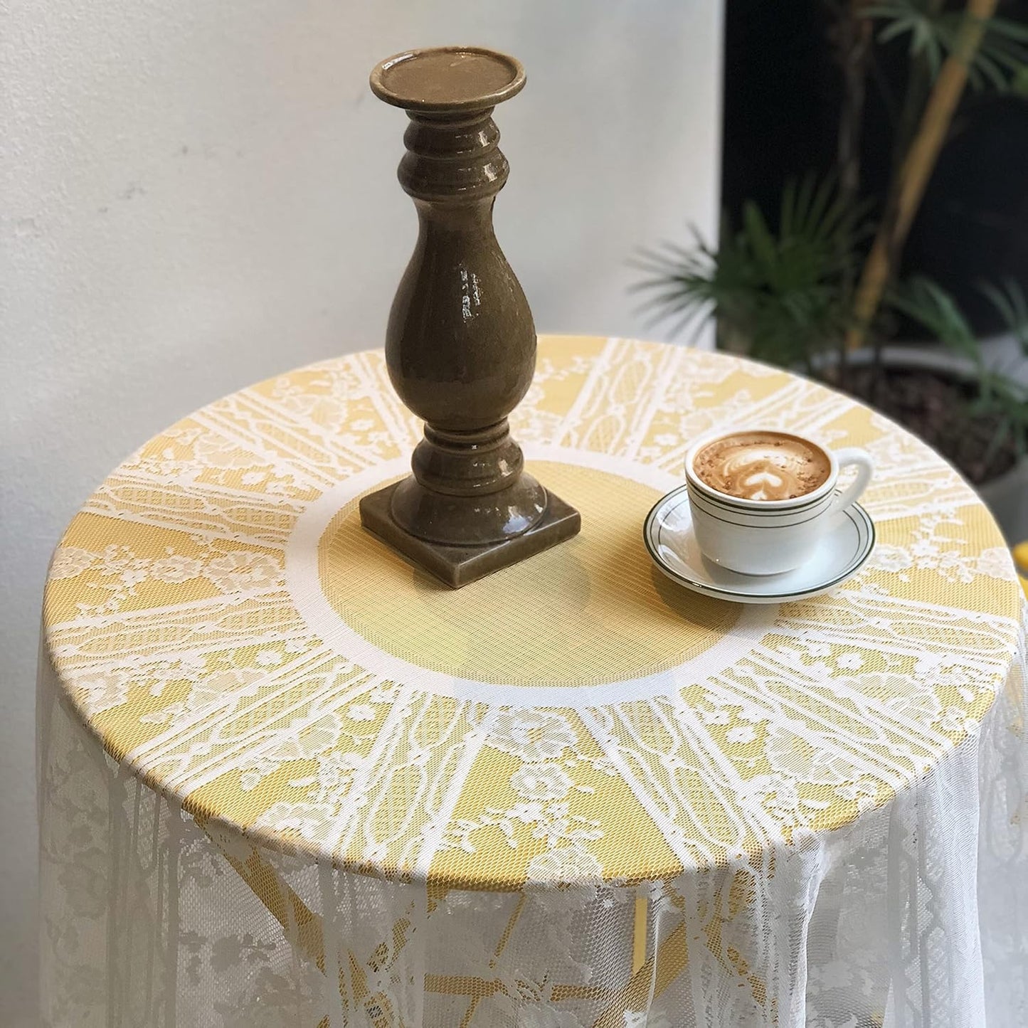 Gorgeous Round Lace Tablecloth,Vintage Floral Embroidered Table Cloths, Chic Round Table Cover for Wedding Banquet HolidayDinner Tables 60INCH (White)