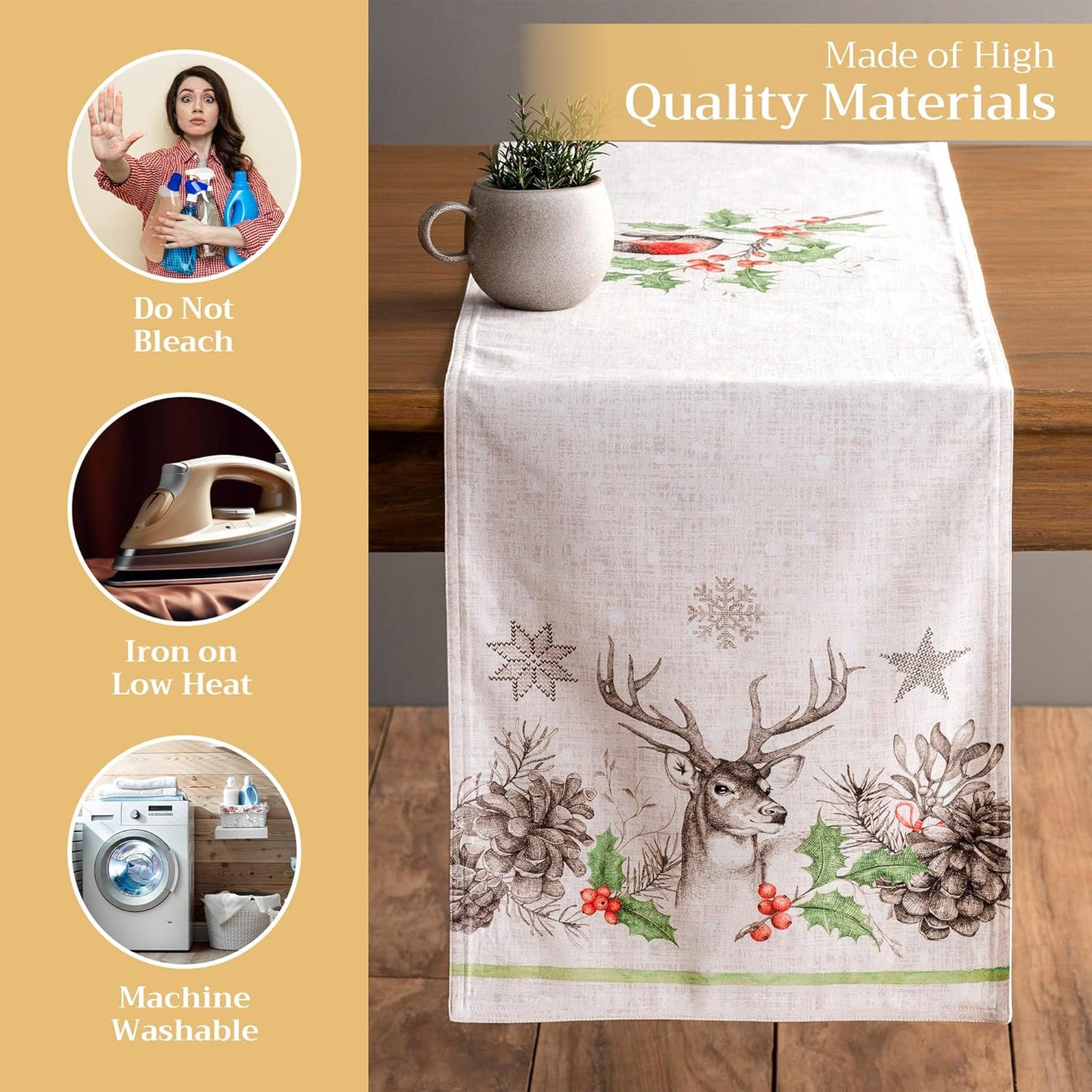 Maison d' Hermine Table Runner 100% Cotton Double Layer Table Runners 72 inches Long for Thanksgiving Christmas Decorations Home Kitchen Dining Party Wedding (Christmas Dew, 14.5" x 72")