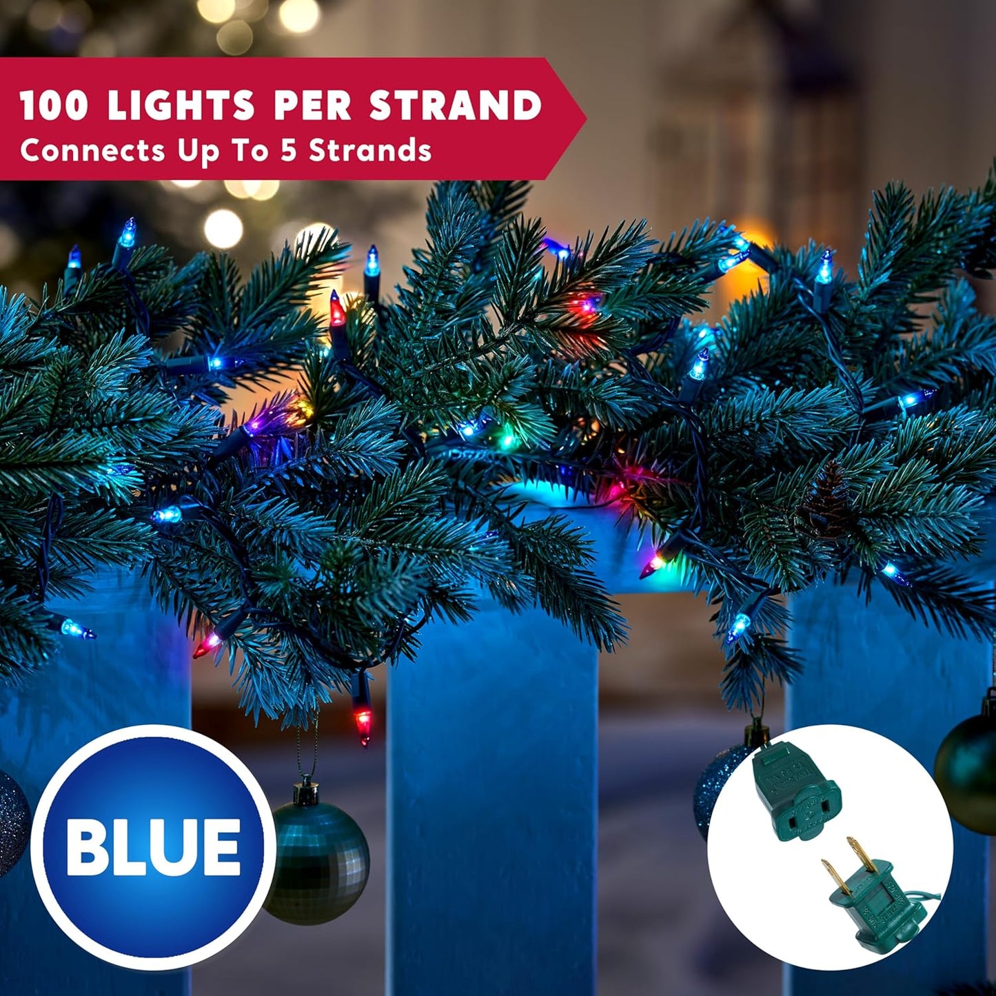 Joiedomi Blue Christmas String Lights,100 Count 22.3FT Christmas Fairy Tree Lights Plug in for Indoor Outdoor Xmas Decorations Patio Holiday Theme Party Yard House,Green Wire