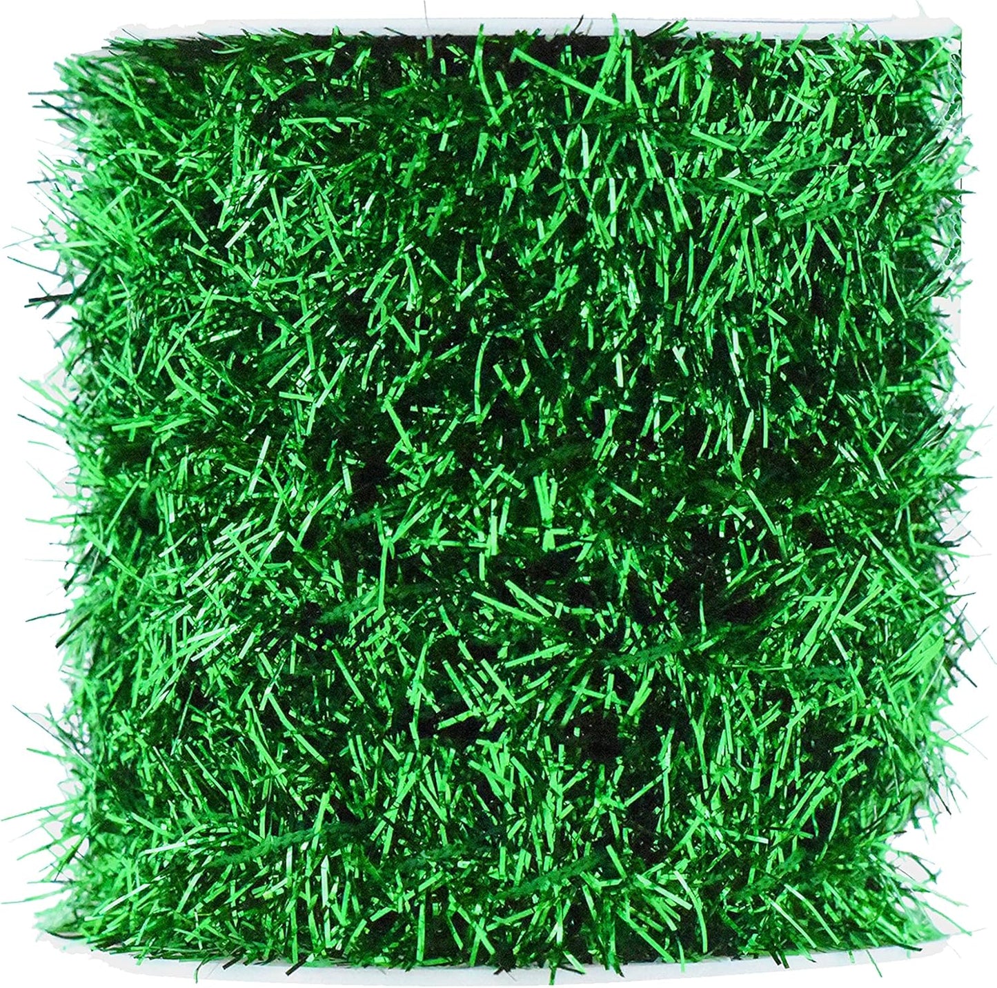 Mandala Crafts Green Tinsel Garland - Thin Metallic Foil Glitter Mini Garland for Christmas Tree, Party, Wedding Decor, and Holiday Decorations