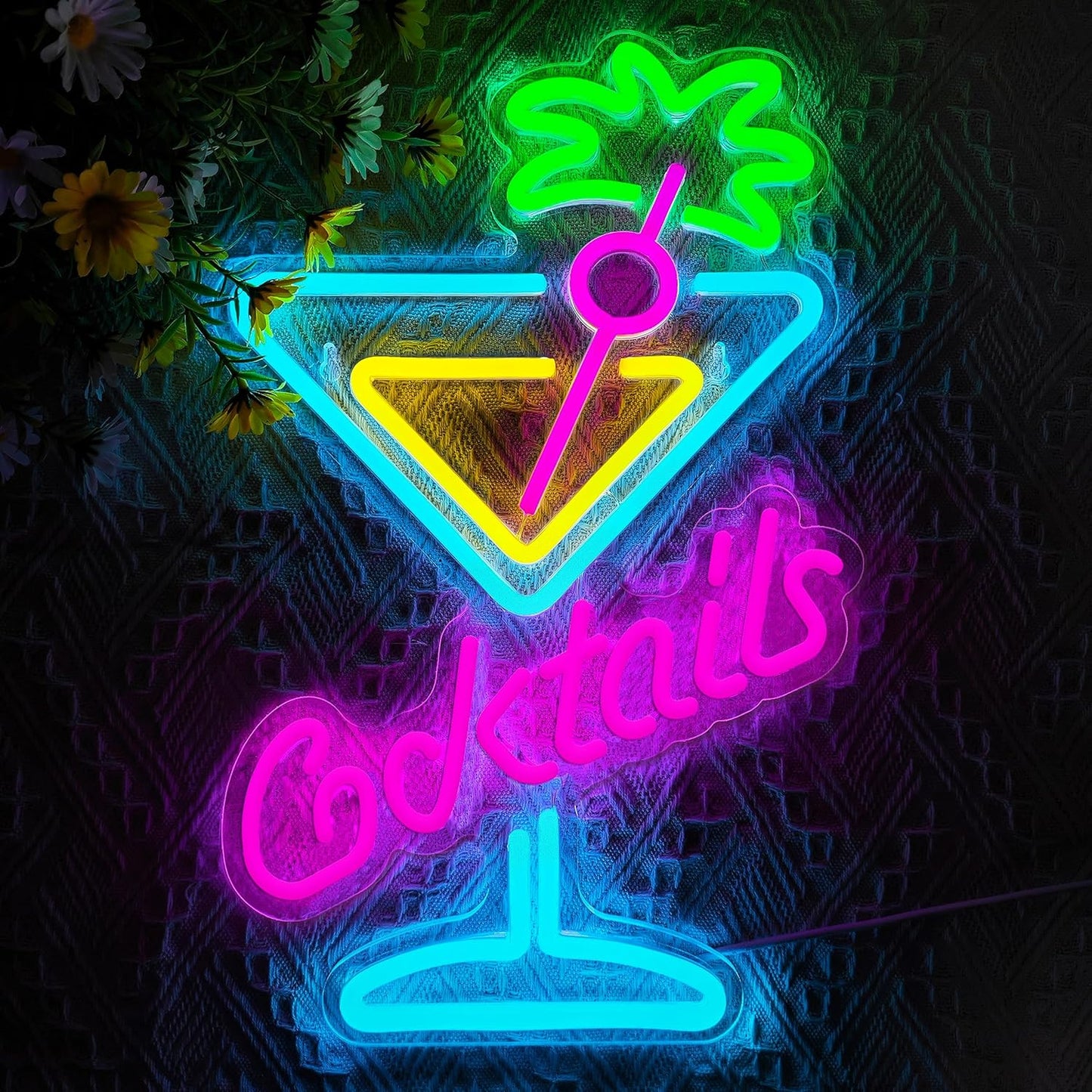 Cocktails Neon Sign Cocktail Glass LED Neon Signs Art Wall Lights for Beer Bar Decor Dimmable USB Powered Martini LED Neon Light for Party, Cocktails Bar, Pub, Night Club, Man Cave Decoration
