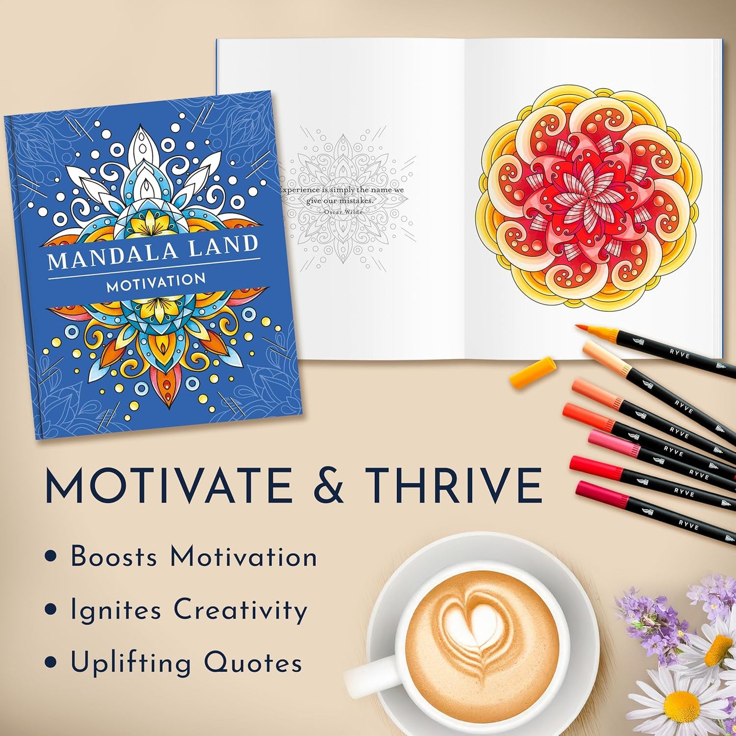 RYVE Mandala Coloring Book for Adults (2 Pack) – 60 Unique Mandalas for Relaxation, Anxiety & Stress Relief – Mindfulness Adult Coloring Book for Women & Men, Inspirational Gifts for Women