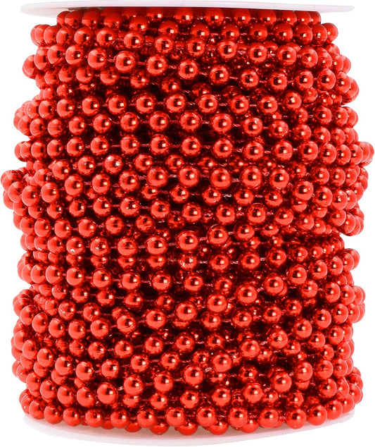 Mandala Crafts 6mm Faux Red Pearl Beads Roll - 27 Yards Strand of Fake Pearls Chain Garlands Spool String for Christmas Tree, Wedding, Party, Vases, DIY Decoration