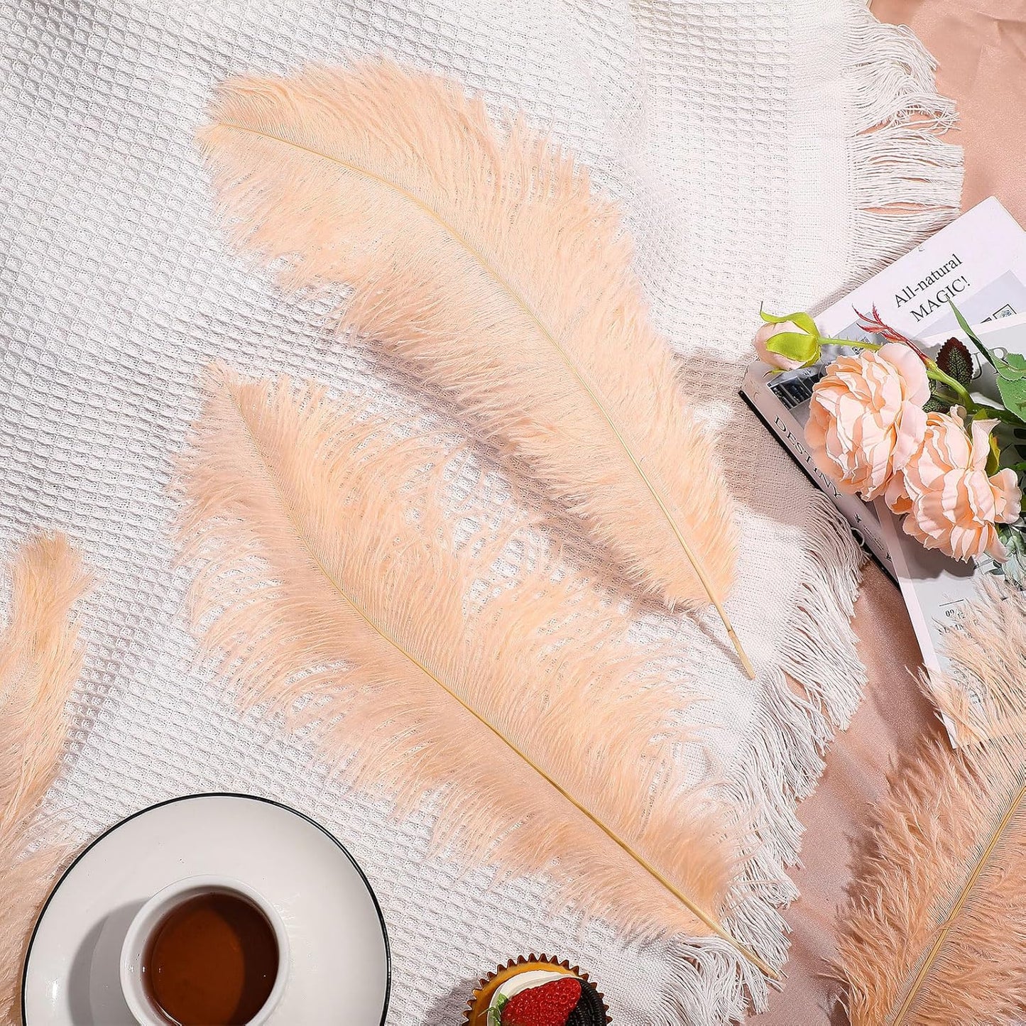 Maitys 90 Pcs Large Natural Ostrich Feathers Bulk 14-16 Inch (35-40cm) 12-14 Inch (30-35cm) 10-12 Inch (25-30cm) Ostrich Feathers Plumes for Centerpieces Wedding(Champagne)