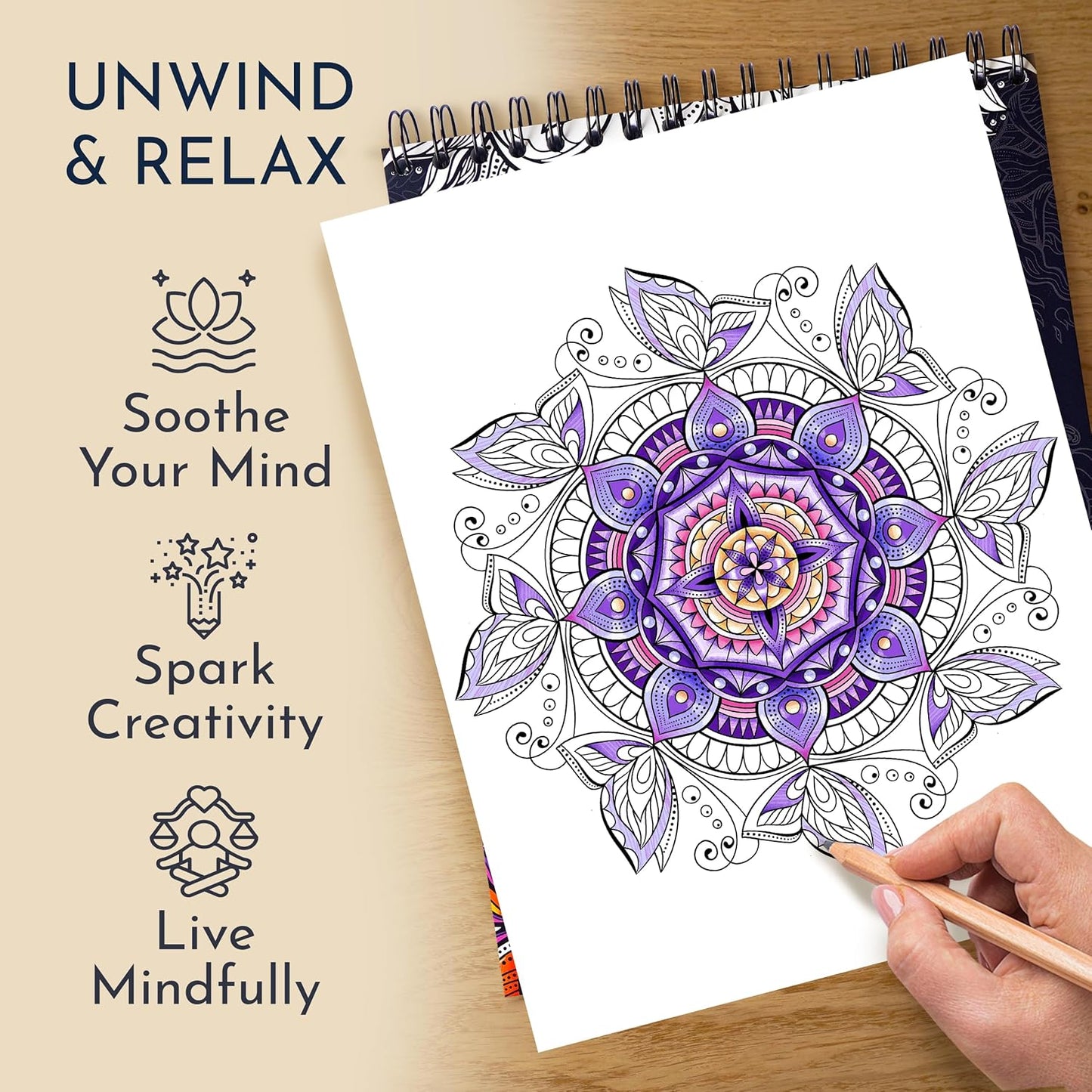 RYVE Mandala Coloring Book for Adults – 50 Unique Mandalas for Relaxation & Stress Relief – Adult Coloring Books Spiral Bound, Adult Coloring Books for Women & Men Mindfulness Coloring Book for Adults