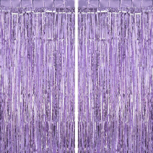 2 Pack Light Purple Fringe Curtains Foil Shiny Fringe Backdrop Tinsel Door Streamers Foil Curtains for Birthday Wedding Engagement Bridal Shower Celebration Party Decorations Large