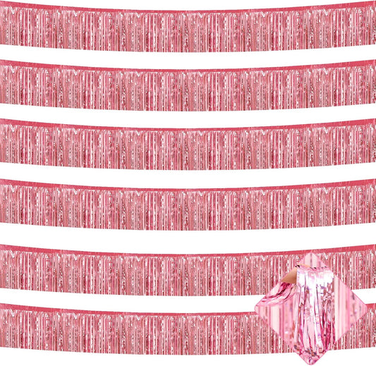 10 Pack 10 Feet Pink Foil Fringe Garland Metallic Tinsel Streamers Banner Wall Hanging Curtain Backdrop for Parade Floats, Bachelorette, Wedding, Birthday, Halloween, Christmas Party Decorations