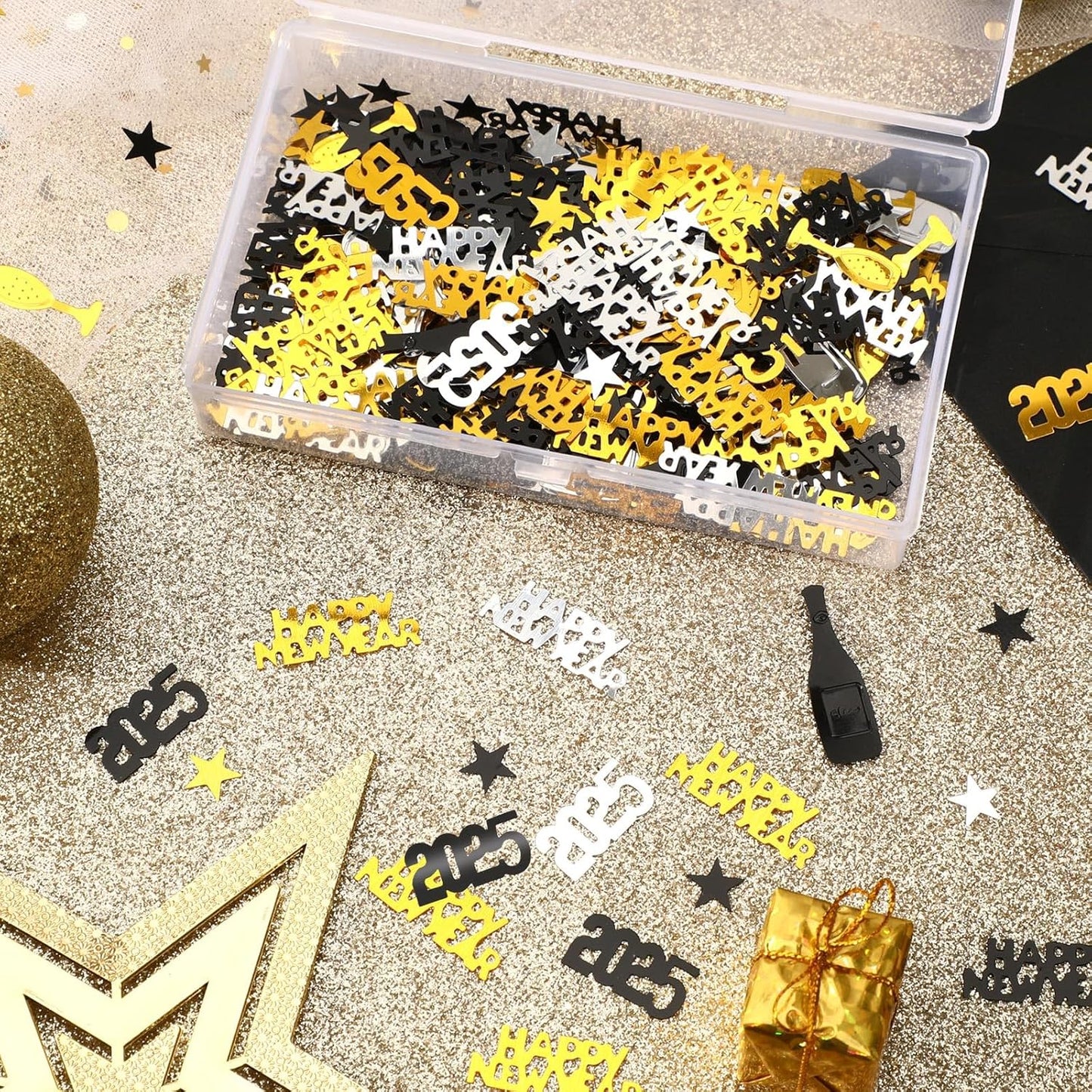 MARFOREVER 2026 New Years Confetti, New Year Eve Party Confetti Black Gold Silver Party Supplies New Year Decorations 2026 Nye Table Confetti for Happy New Year Party Decorations New Years Events