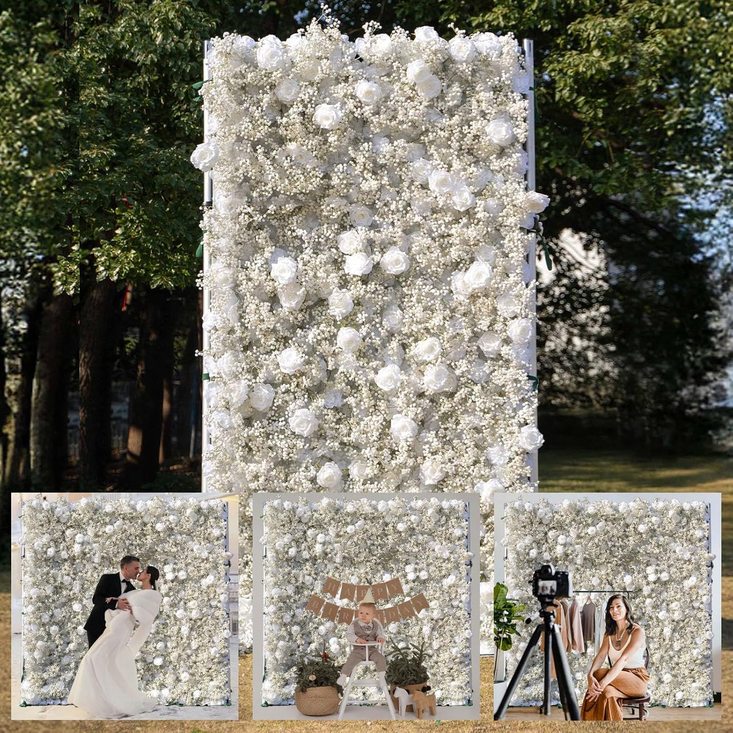 Artificial Flower Wall Panels, Luxury 5D Silk Babybreath Backdrop Decor for Wedding Celebrations, Festive Party and Home Decorating, Quick Assembly and Storage, Both Eco ＆ Pet Friendly, 4 ft*8ft.