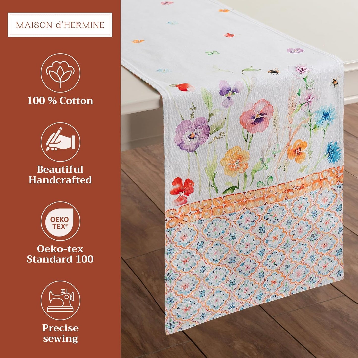 Maison d' Hermine Table Runner 100% Cotton Double Layer Table Runners 108 inches Long Decorative for Home Kitchen Dining Party Wedding Bridal Shower Spring Summer (Summer Whisper , 14.50" x 108")