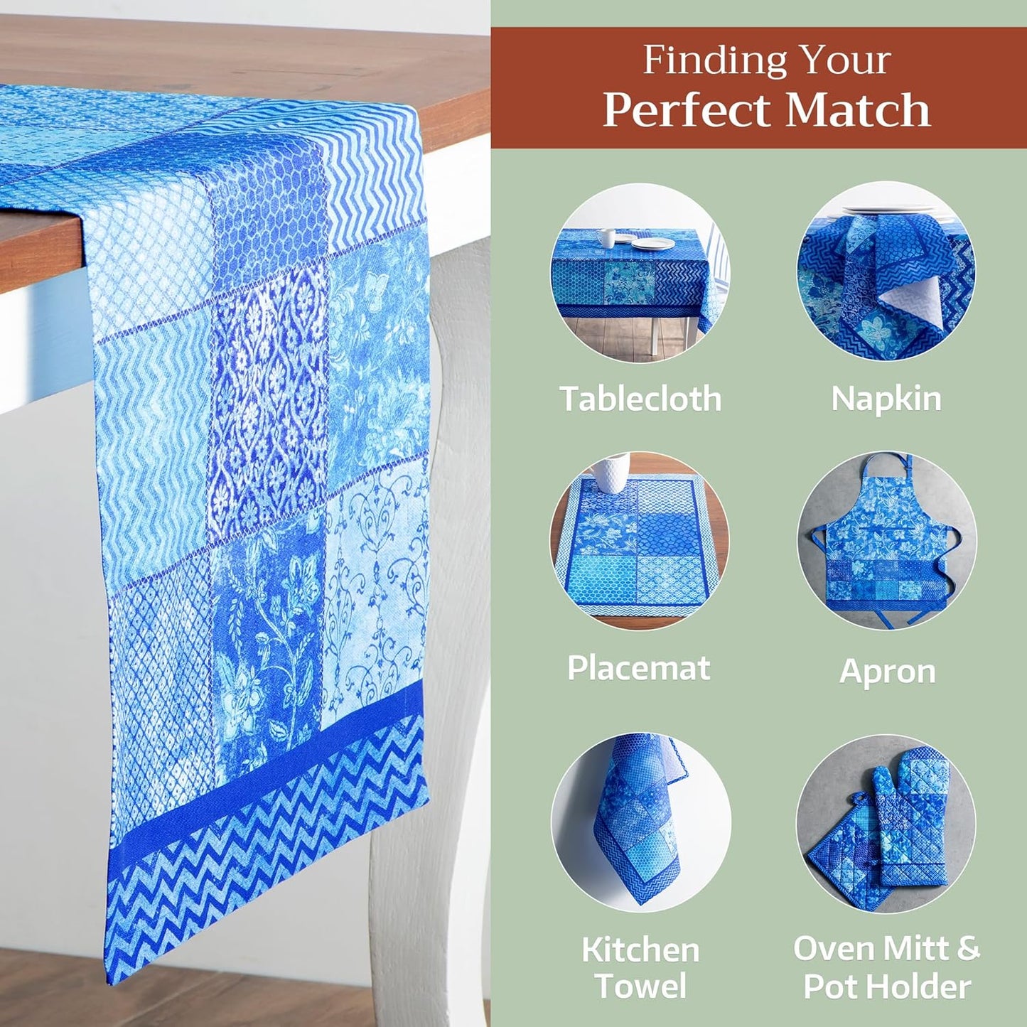 Maison d' Hermine Table Runner 100% Cotton Single Layer Table Runners 108 inches Long Decorative for Home Kitchen Dining Party Wedding Bridal Shower Spring Summer (Indigo Love, 14.50" x 108")