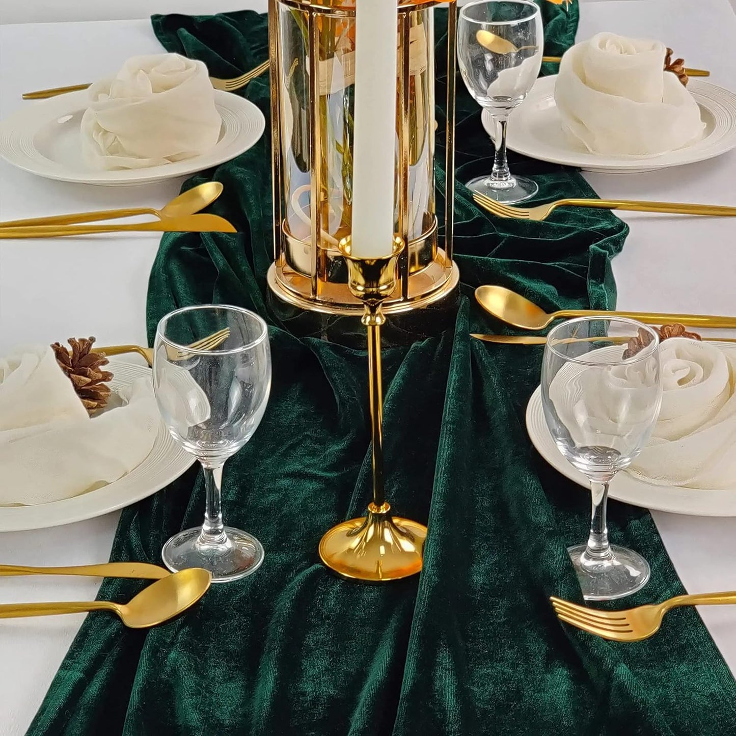 Velvet Table Runner, 5 Pack Luxurious Wedding Reception Decorations Soft Velvet Fabric Table Linen Overlay for Party (20 x 120 inch, Emerald Green)