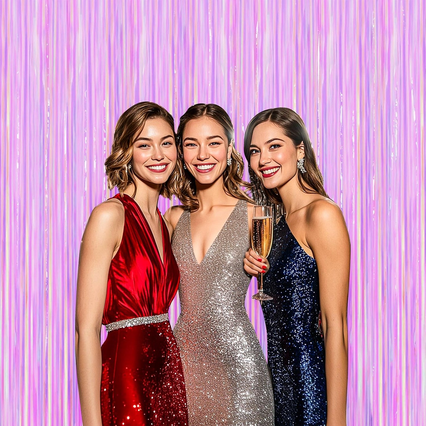 BTSD-home 4 Pack Iridescent Transparent Purple Foil Fringe Curtain, Metallic Photo Booth Tinsel Backdrop Door Curtains for Wedding Birthday Baby Shower Bachelorette Party Decorations(8ft x 3ft)