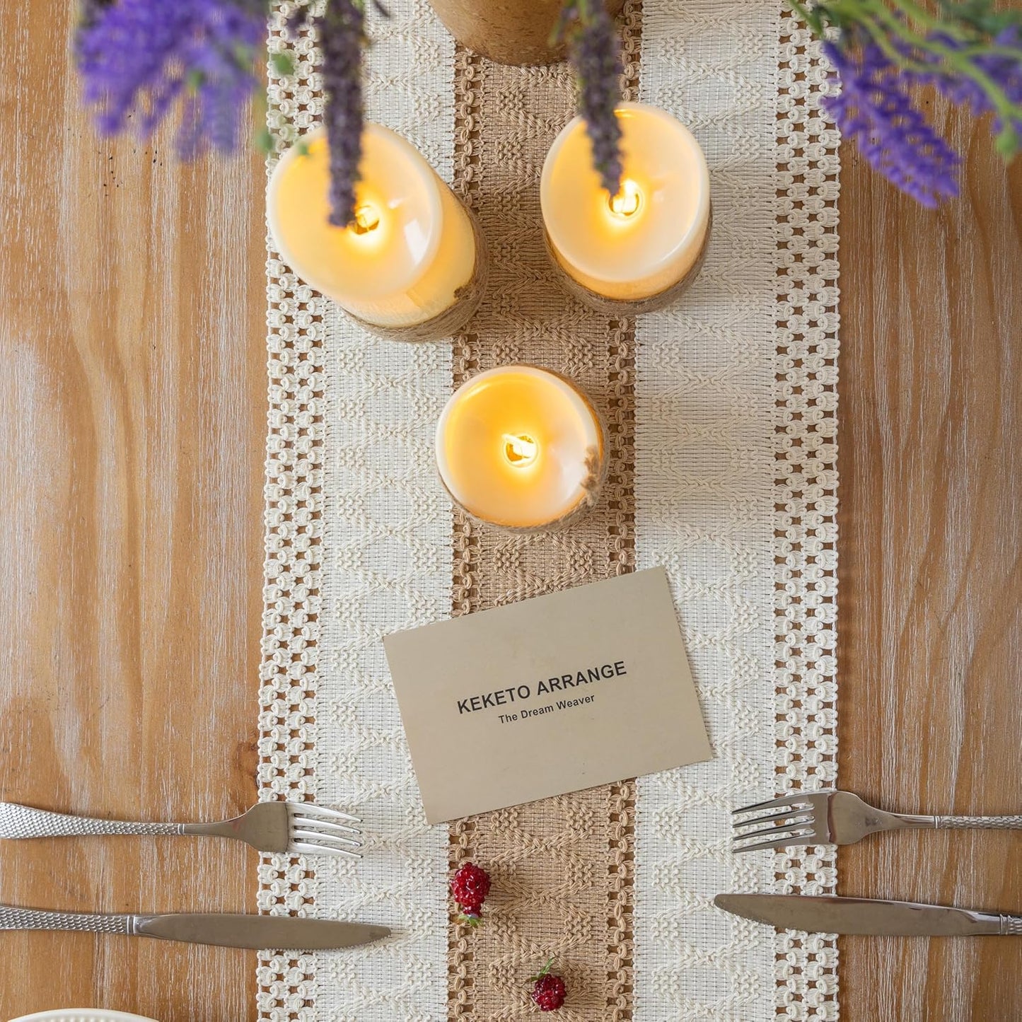 Keketo Boho Table Runner Cream Beige Brown for Home Decor 12x72 Inches Farmhouse Macrame Burlap Jute Rustic Dining Kitchen Centerpiece Bohemian Decor French Country Bridal Shower Decorations