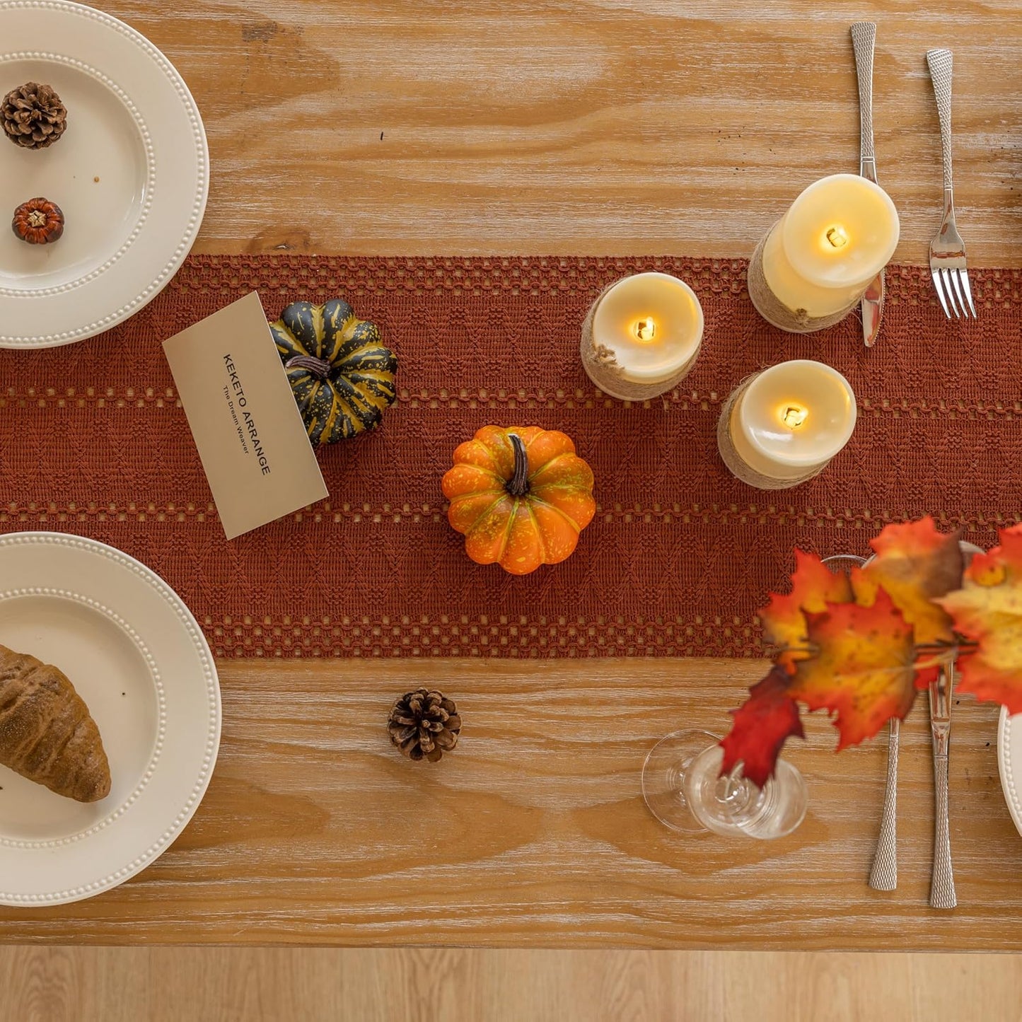 Boho Rust Table Runner for Home Decor 12x72 Inches Farmhouse Macrame Burlap Jute Rustic Dining Kitchen Centerpiece Bohemian Decor French Country Baby Bridal Shower Decorations