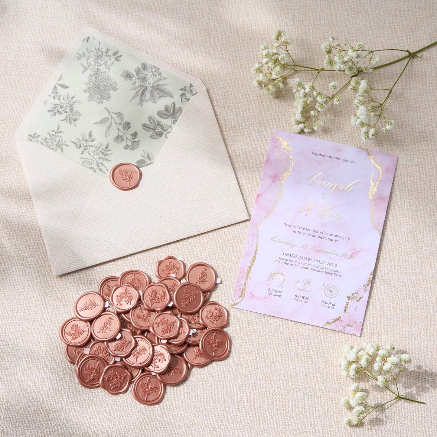 Wax Seal Stickers (60 Pcs, 3 Designs in 1 Pack) Premium Envelope Seal Stickers for Wedding Invitation Envelopes, Adhesive Wax Seals, Perfect for Seating Chart, Gift Wrapping